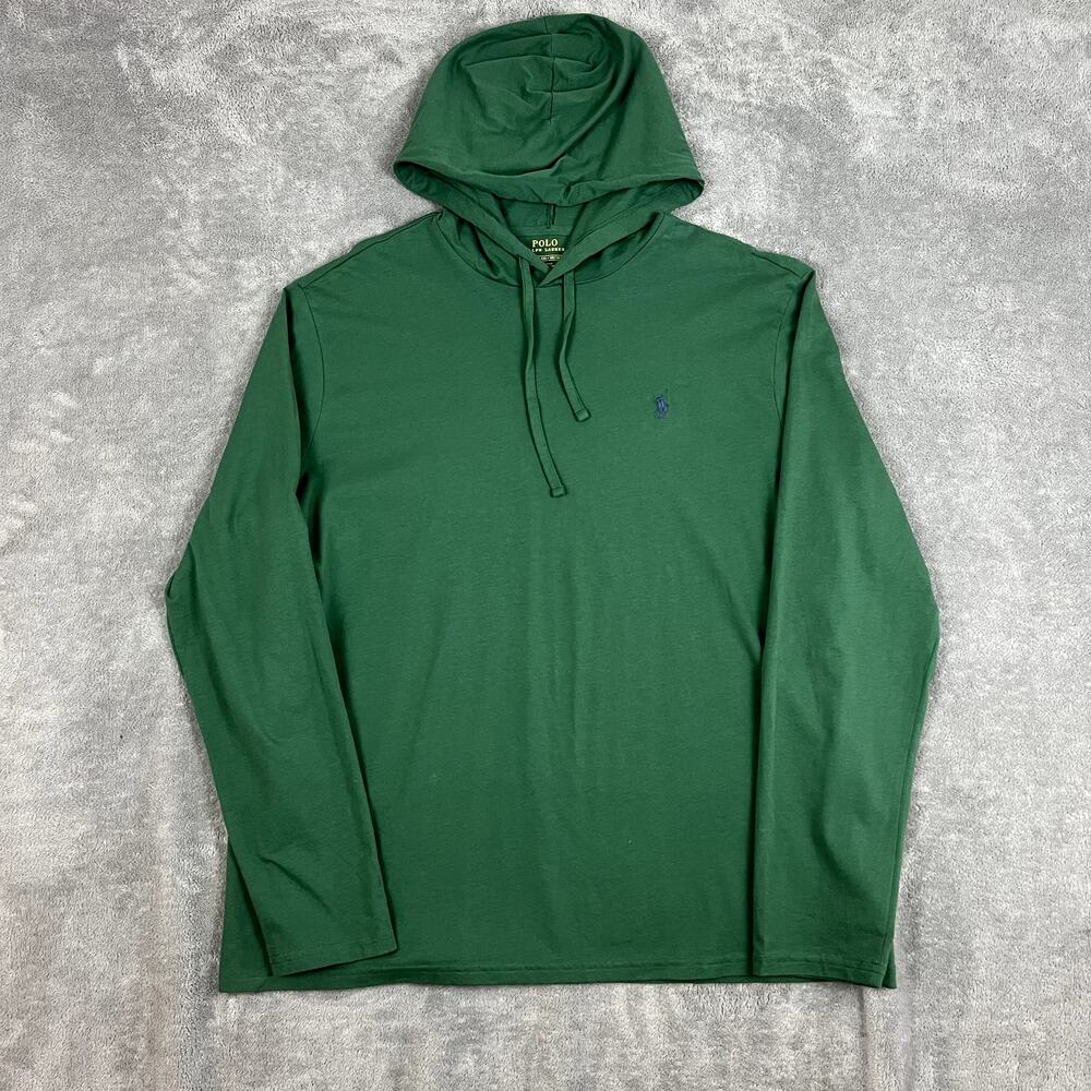 Polo Ralph Lauren Jersey Hooded Long Sleeve Tee Shirt Mens XL Green‎ Embroidered